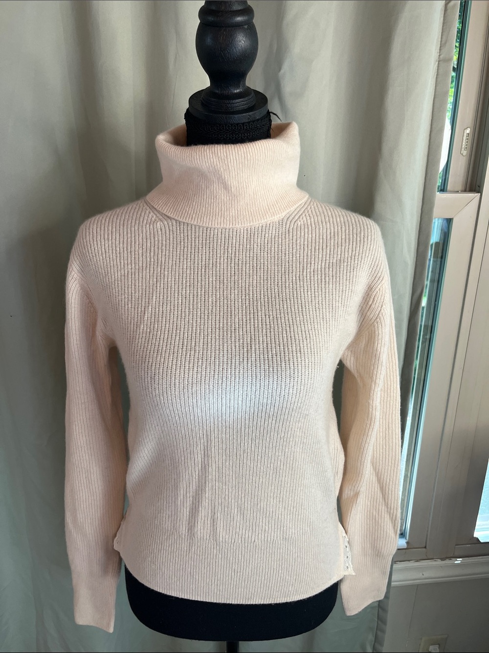 J. Crew Cashmere TurtleNeck Sweater in Cream Eyelet Detail at Waist XS